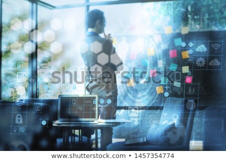 Foto stock: Global Service On Laptop In Meeting Room 3d