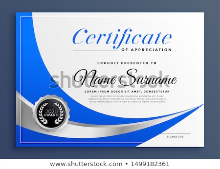 Stock fotó: Stylish Blue Certificate Template Design With Wavy Shape