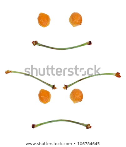 Foto stock: Angry Face Made From Stalks Of Sweet Cherries And Seeds