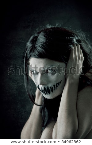 Stockfoto: Horrible Girl With Scary Mouth And Eyes