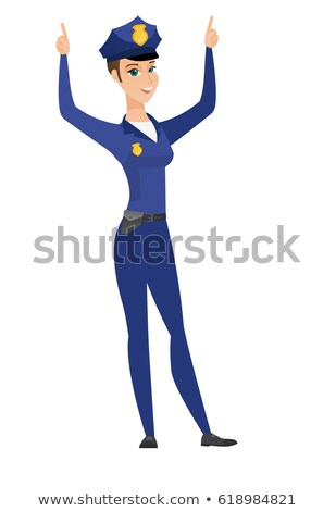 Stock photo: Policewoman Standing With Raised Arms Up