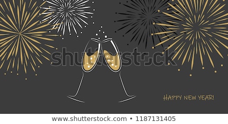 Foto stock: Background With Two Glasses Of Champagne And Fireworks