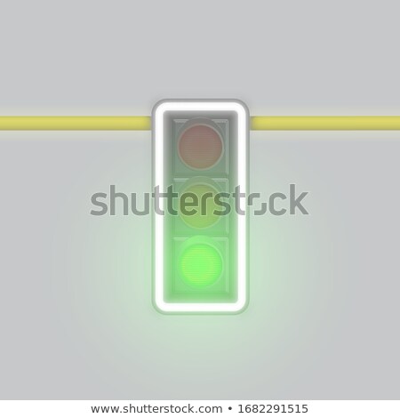 Stock photo: Realistic Foggy Traffic Lamp On A Pole With Only Green Lamp Glow