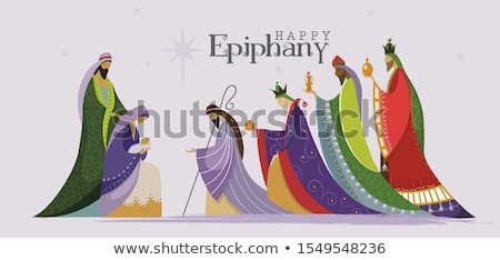 Stockfoto: Holy Family Christmas Cards And Three Wise Men