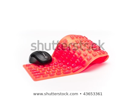 Magenta Flexible Keyboard With Black Mouse Isolated On White Bac Foto stock © tarczas