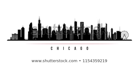 Stock fotó: Chicago City Skyline Black And White Illustration