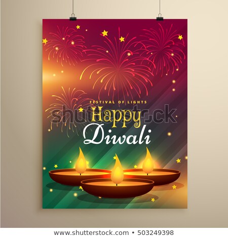 [[stock_photo]]: Stylish Diwali Festival Flyer Template With Three Realistic Diya