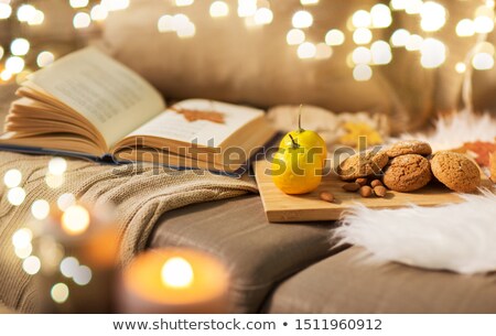 Stock photo: Lemons Book Almond And Oatmeal Cookies On Sofa