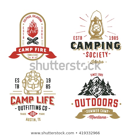 Foto stock: Vintage Hand Drawn Travel Badges Set Camping Labels Concepts Mountain Expedition Logo Designs Ret