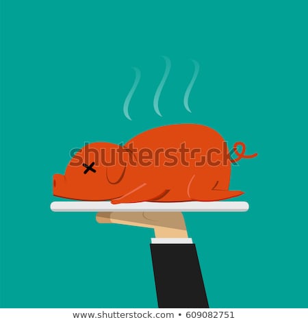 Stock photo: Waiter Hand Serving Grilled Suckling Pig On Plate