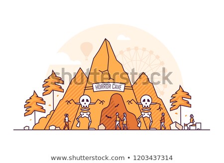 Stock foto: Horror Cave - Thin Line Design Style Vector Illustration