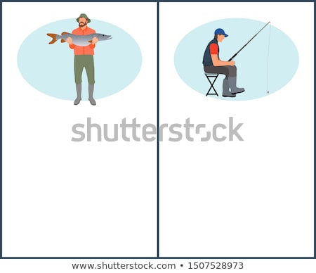 Zdjęcia stock: Man With Pike And Fisher Guy On Chair Poster