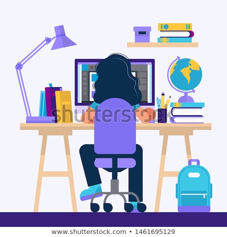 ストックフォト: Cartoon Girl Sitting At Workplace