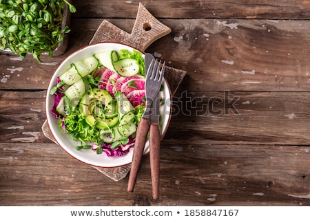 [[stock_photo]]: Fresh Watermelon Radish Salad Vegan Vegetarian Clean Eating Dieting Food Concept