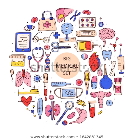 Foto d'archivio: Medicine Equipment Organs Cartoon Doodle Hand Drawn Vector Illustration