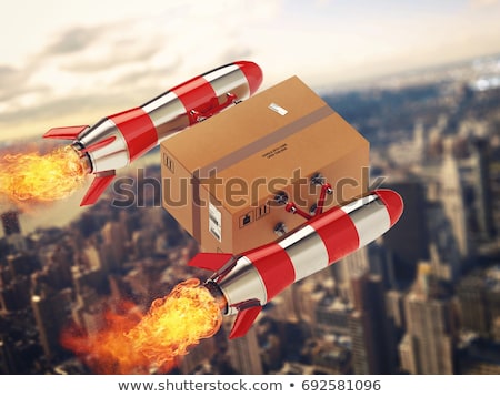 Foto d'archivio: Fast Delivery Of Package By Turbo Rocket 3d Rendering