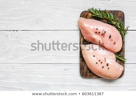 Stockfoto: Raw Chicken Meat Fillet On Wooden Background Top View