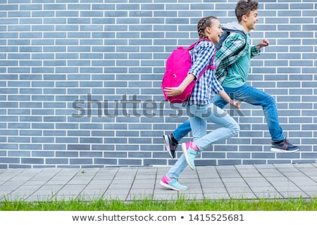 Foto stock: Two Childs Girls Elementary School Outside