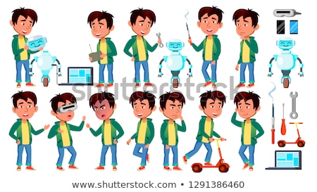 [[stock_photo]]: Asian Boy Schoolboy Kid Poses Set Vector Primary School Child Friendship For Web Brochure Poste