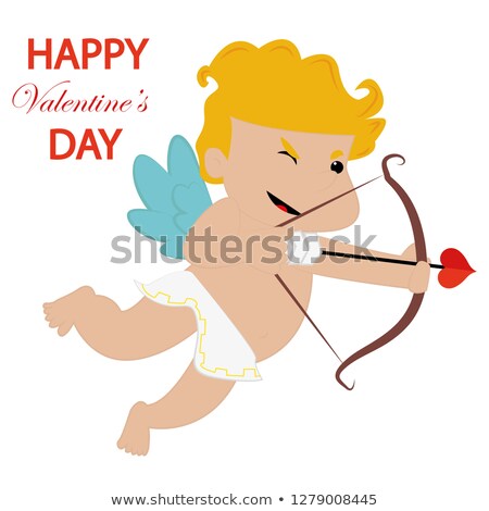 Foto stock: Cute Happy Heart Cupid With A Bow And Arrow