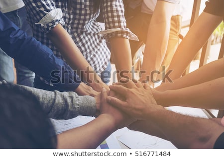 ストックフォト: Team Of People Work Together In Office Concept Of Teamwork And Partnership Double Exposure