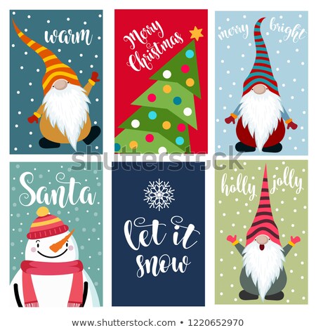 Zdjęcia stock: Cute Flat Design Christmas Labels Collection With Gnomes