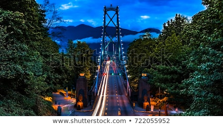 Foto stock: Light Trails On Lions Gate Bridge At Night