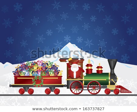 [[stock_photo]]: Santa Claus On Train With Presents On Night Snow Scene