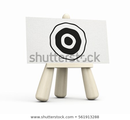 Foto stock: Wooden Easel With Sheet Of Paper And Drawn Target 3d Illustration
