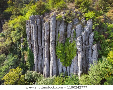 Aerial Picture From Nice Natural Basalt Columns In A Volcanic Hill Saint George Near The Lake Balat [[stock_photo]] © Digoarpi