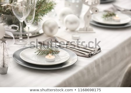 Stock fotó: Christmas Table Setting With Decor And Fir Tree