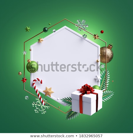 Foto stock: Christmas Greeting Card With Presents On The Green Abstract Bac