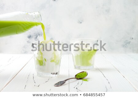 Stock fotó: Iced Matcha Green Tea Latte Frappe Copy Space