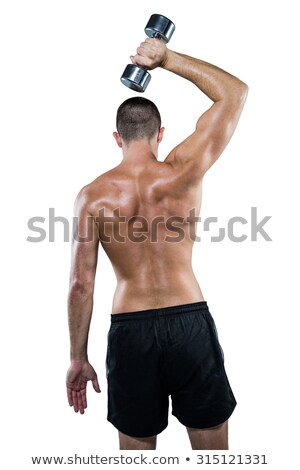 Stock photo: Rear View Of Shirtless Athlete Working Out With Dumbbell