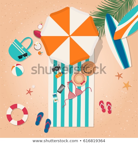 Сток-фото: Flip Flops Sunglasses Beach Towel With Beach Bag And Coconut C