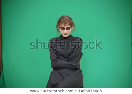 Zdjęcia stock: Pretty Brunette Woman With Make Up Like Demon At Halloween Isolated On White Background Closeup