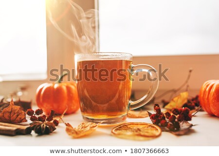 Stockfoto: Hot Cup Of Tea And Pumpkins
