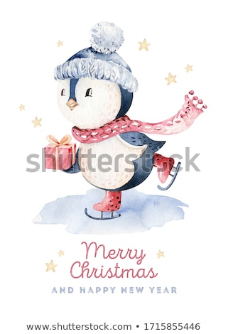 Stock photo: Christmas And New Year Cards With Funny Penguins