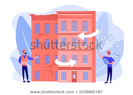 Foto stock: Old Buildings Modernization Concept Vector Illustration