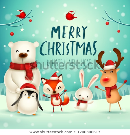 Foto stock: Merry Christmas Animals Poster With Greeting Vector