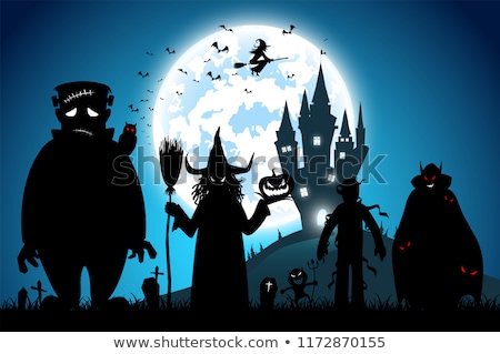 Stok fotoğraf: Witch Dracula And Devil With Pumpkins