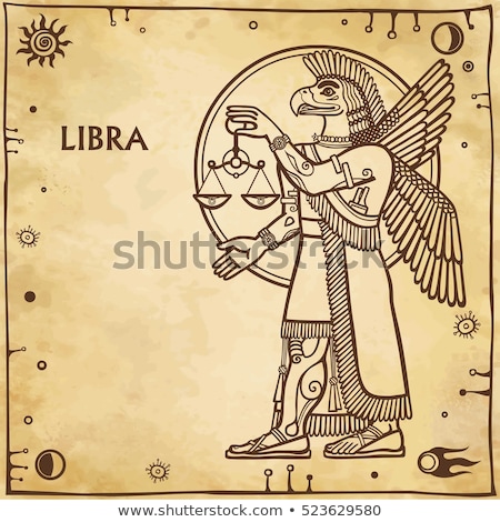 Foto d'archivio: Brown Line Art Of Libra Zodiac Sign On A Beige Background