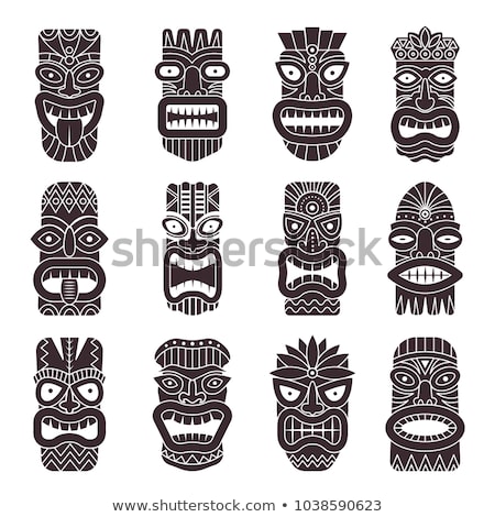[[stock_photo]]: Tiki Idol Carved Wooden Totem Monochrome Vector