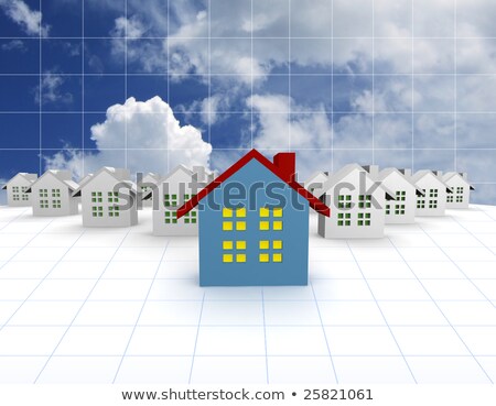 ストックフォト: と雲の背景を持つ青い優れた3D住宅