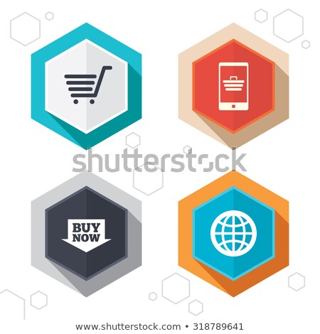 Foto stock: Buy Now Hexagon Button With Shopping Cart Sign