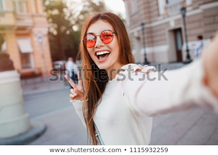 Stockfoto: Smiling Woman In Sunglasses Making Selfie Photo