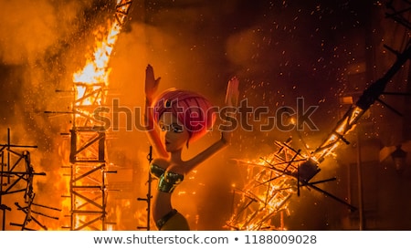 Foto stock: Fallas Popular Fest Burning Cartoon Figures