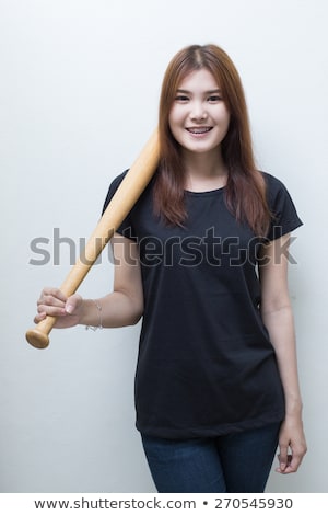 [[stock_photo]]: Pretty Girl Holding Baseball Bat Isolated On White