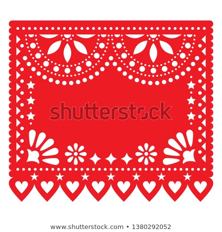 Papel Picado Red Vector Floral Template Design With Abstract Shapes Retrop Mexican Paper Decoration Stock fotó © RedKoala