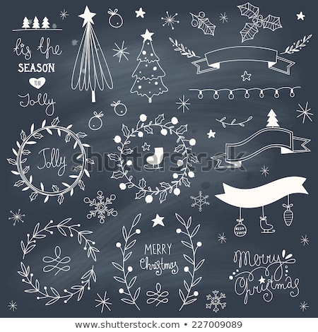 Zdjęcia stock: Merry Christmas Hand Drawn Doodles Chalkboard Illustration